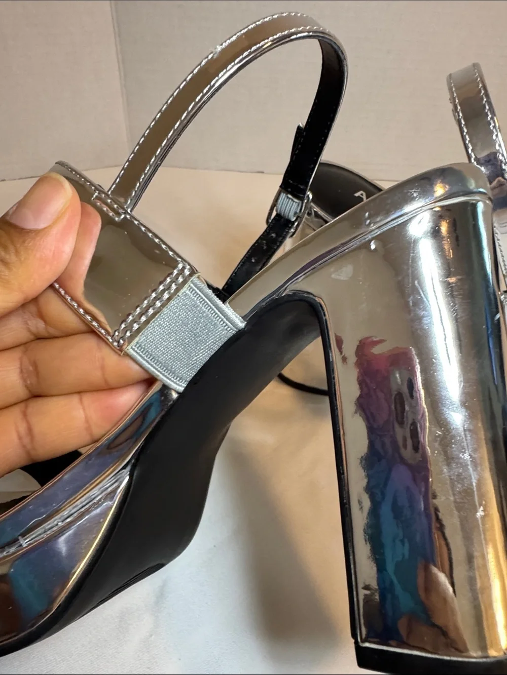 Anne Klein Chrome Metallic Platform Sandals